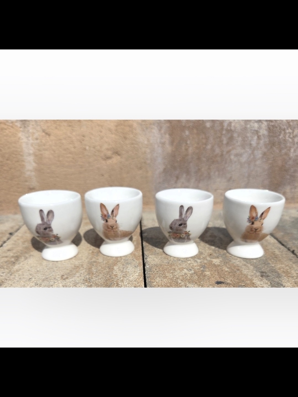 Grace Bunny Print White Ceramic Egg Cups - Set of 4